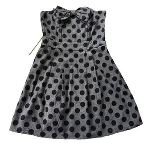 Monteau Strapless Mini Dress Women M S Hoco Bow Polka Dot Retro Preppy Fit Flare